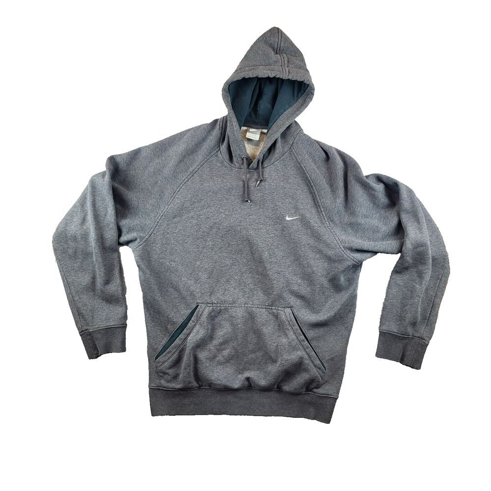 Vintage Nike Hoodie Mens Large Gray Mini Swoosh Sweatshirt Y2K Silver‎ Tag